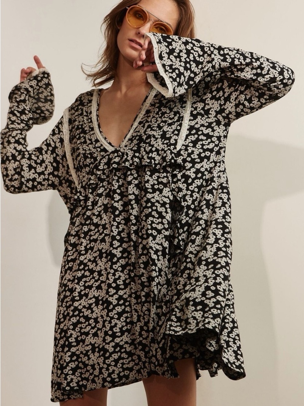 Free People ‘Like You Best’ Black and White Floral Knit Mini Dress